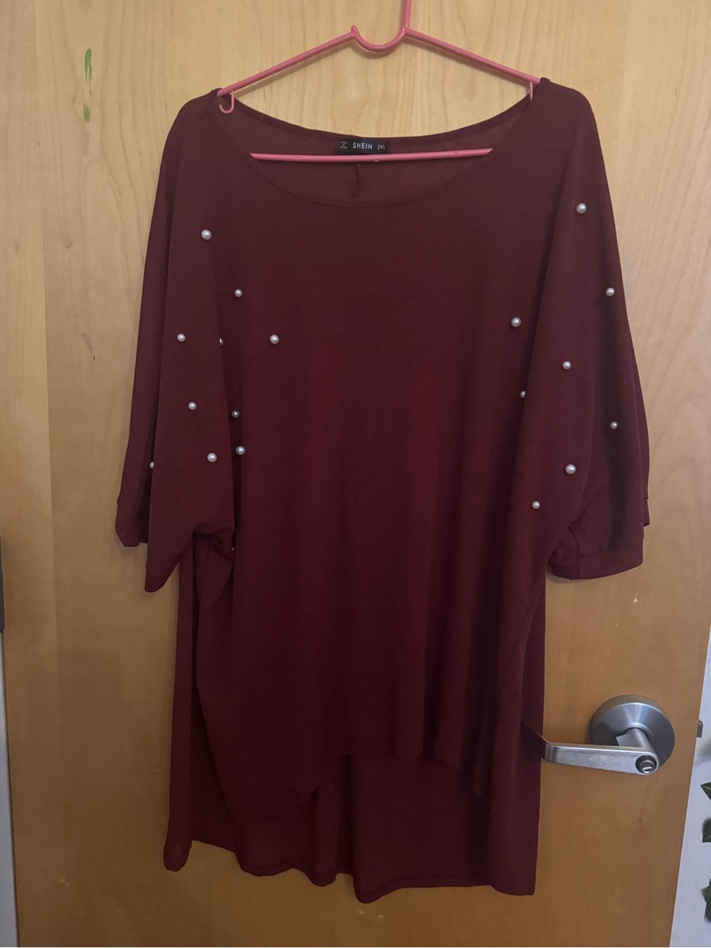 SHEIN Burgundy Pearl-Embellished Tunic Top 2XL